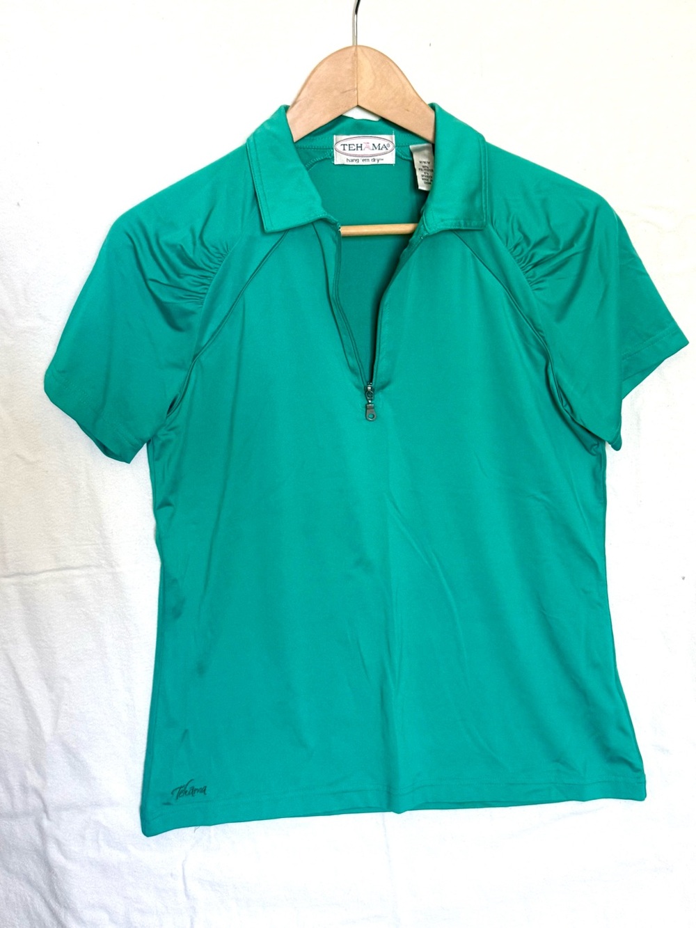 Teal Green Short Sleeve Golf Zip Polo